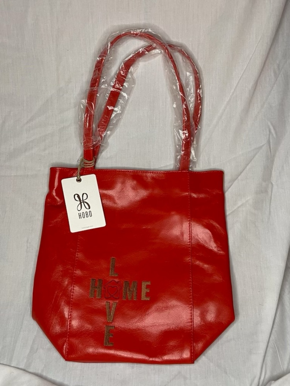 HOBO Red Patent Shopper Tote with Branded Tag